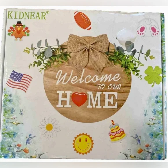 Interchangeable Welcome Sign Front Door, Seasonal Welcome Round Fall Wood Wreath - Picture 8 of 9